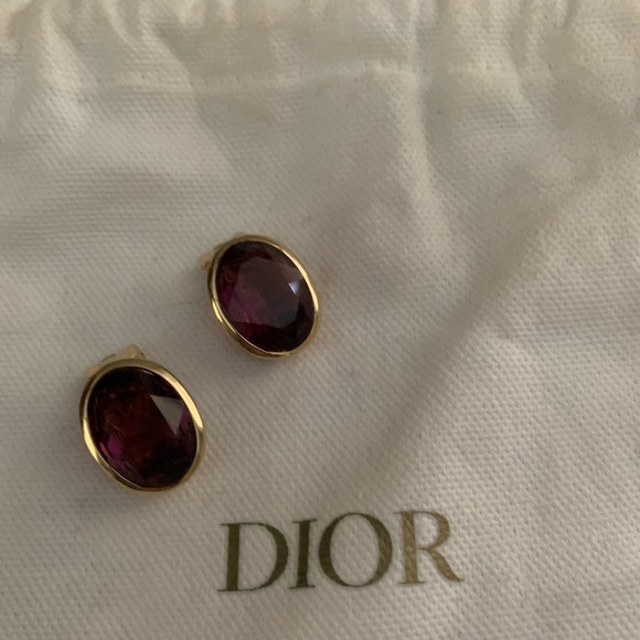Christian Dior Gold Tone Amethyst Glass Rhinestone Earrings - Vintage - Picture 1 of 7